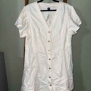 GAP White Button-Front Short Sleeve Denim Dress